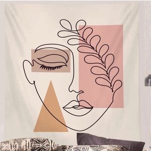 Abstract Feminine Face Scribbled Pop Art Retro Bohemian/Indie Room Decor/YogaMat